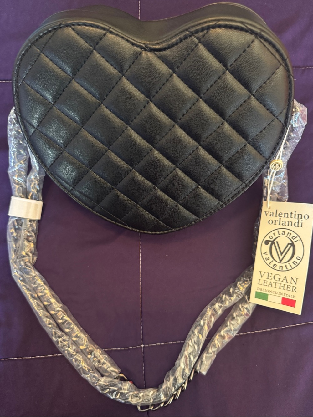 Valentino Orlandi Black Quilted Heart Crossbody NWT - Picture 10 of 16